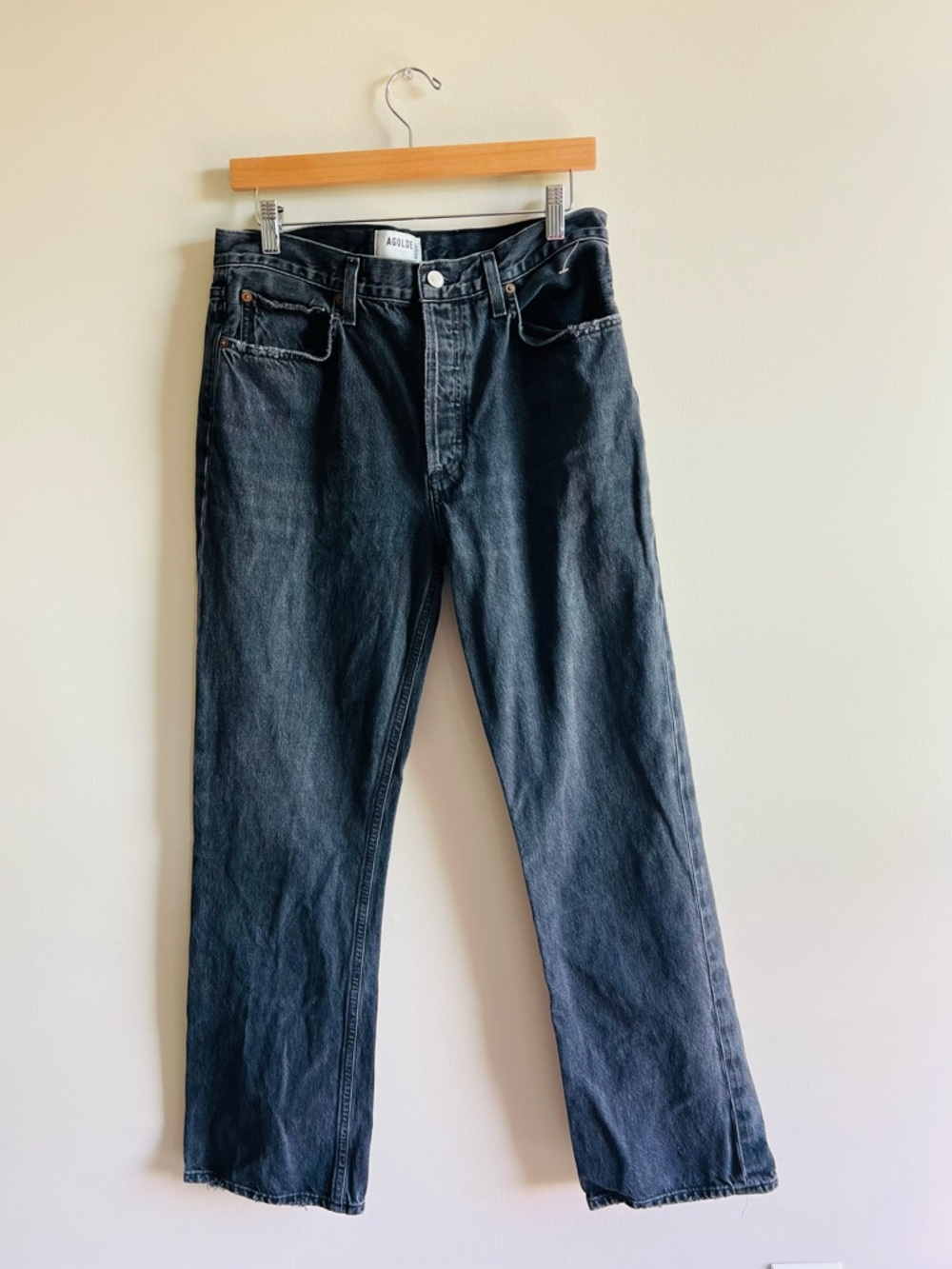 Agolde relaxed boot jeans size 29 heather black button fly revolve